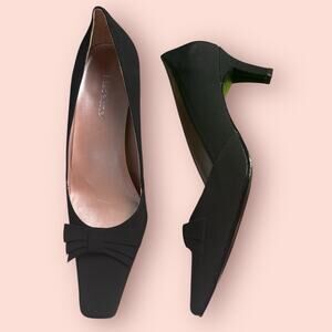 Vintage Y2K Square Toe Kitten High Heel 8.5 Bow Top Fabric Madeline Office Siren